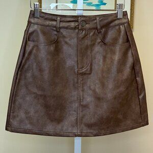 Brown Vegan Leather Mini Skirt